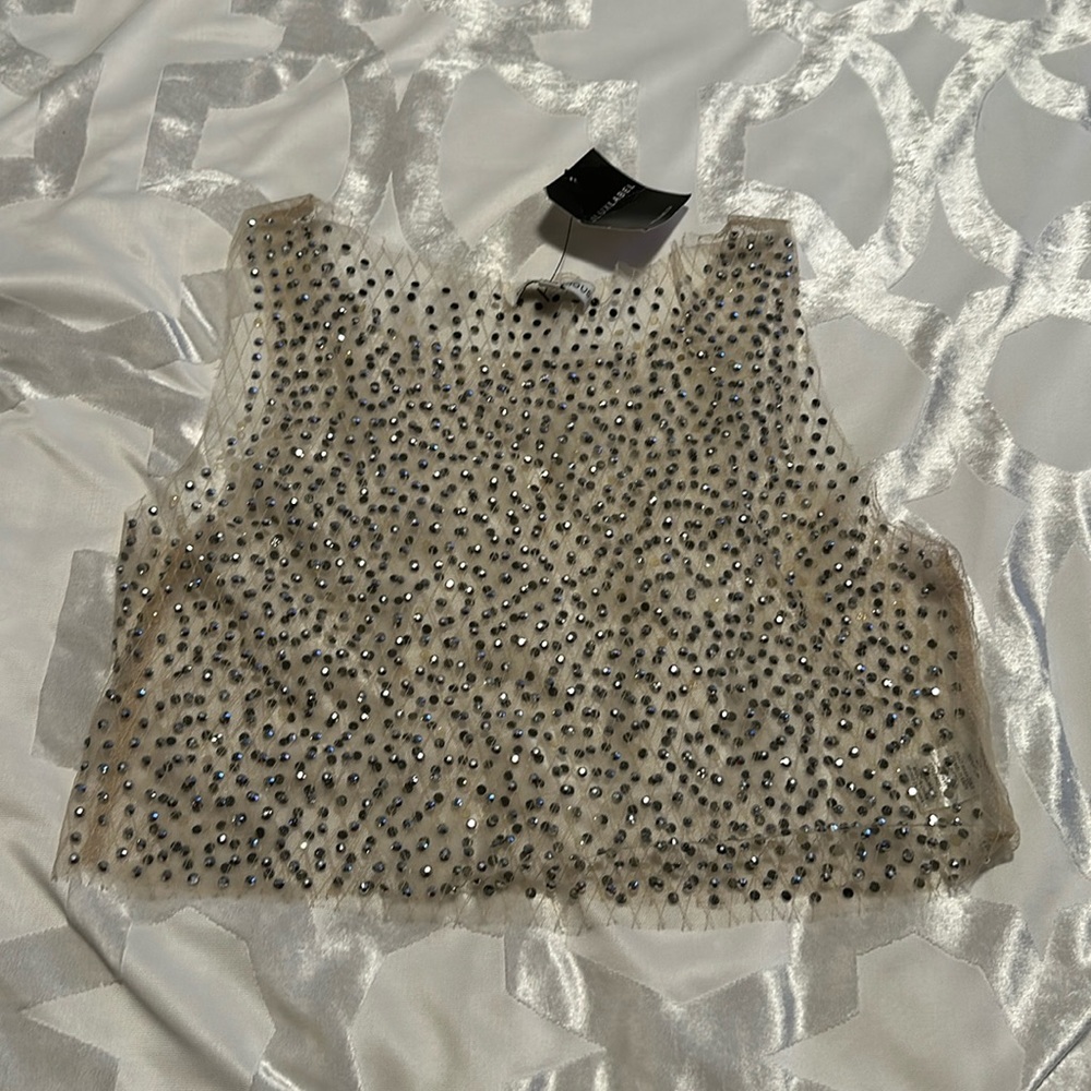 New never worn JLUXLABEL sheer bedazzled crop top. Sleeveless.